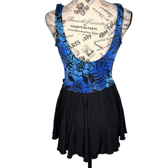 Inches Away Black Blue Print One Piece Swimsuit Swim Dress Size 12 Slimming - Picture 8 of 15